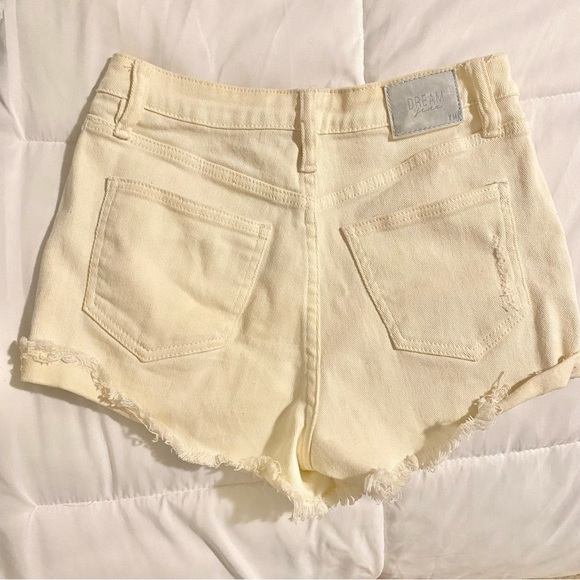 Distressed light yellow high rise ripped shorts - Picture 2 of 3